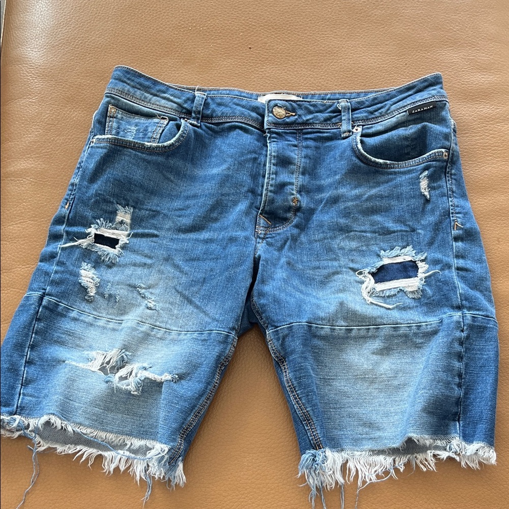 Zara Ripped Blue Jean Shorts